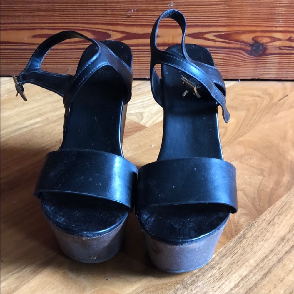 Black and brown wedge sandals